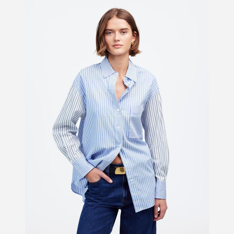 bleu blanc madewell surdimensionné de bouton-up womens shirts
