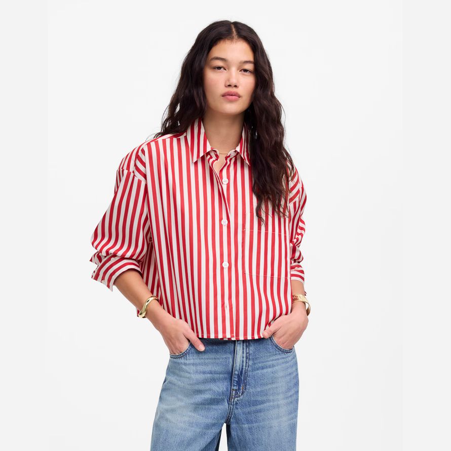 womens madewell droite ourlet shirts rouge blanc