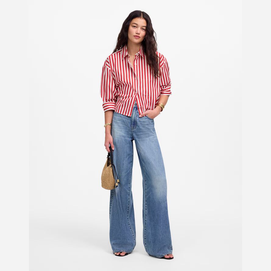 womens madewell droite ourlet shirts rouge blanc
