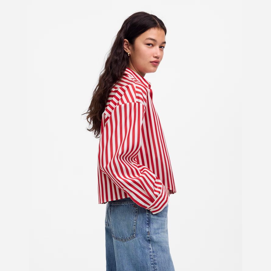womens madewell droite ourlet shirts rouge blanc
