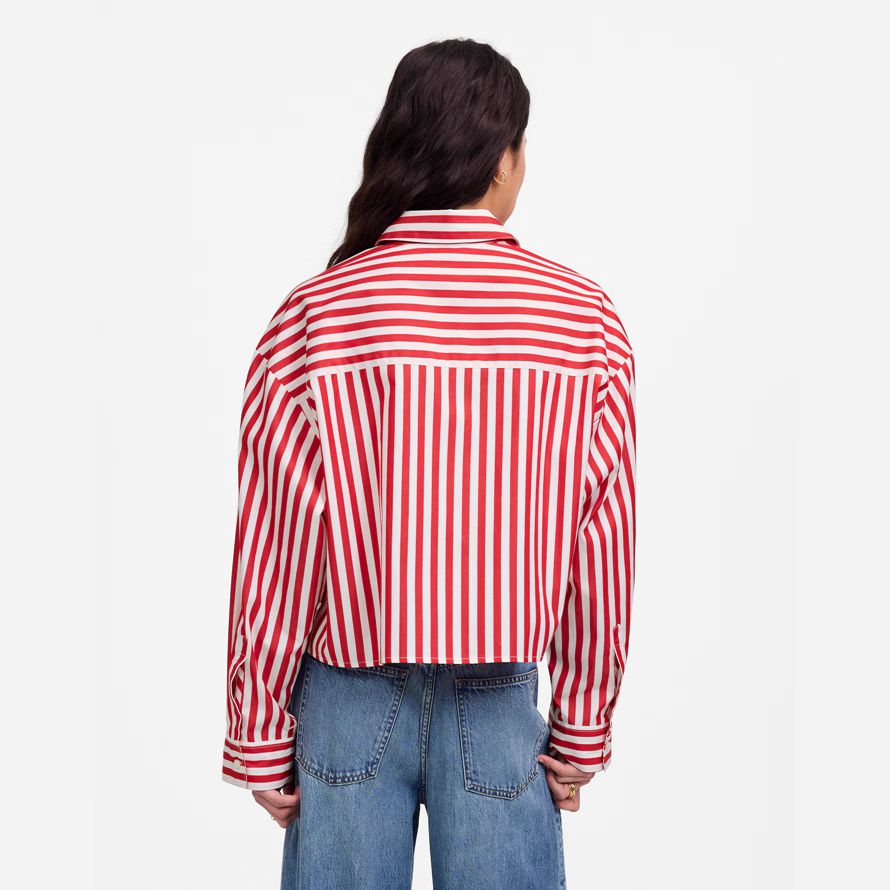 womens madewell droite ourlet shirts rouge blanc