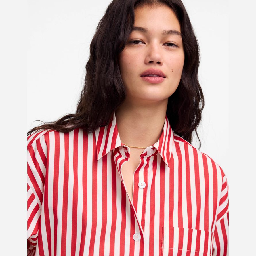 womens madewell droite ourlet shirts rouge blanc