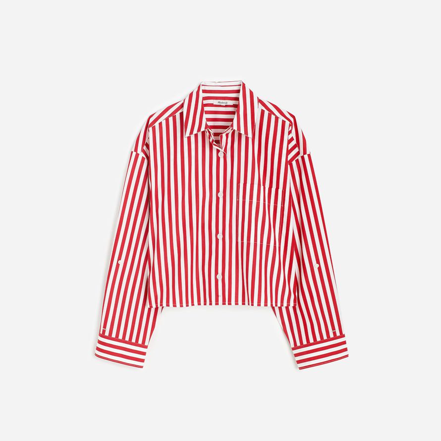 womens madewell droite ourlet shirts rouge blanc