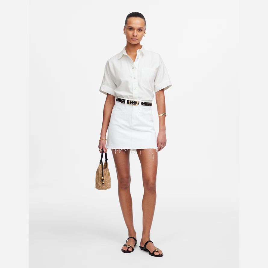 womens madewell denim À manches courtes chemises blanc
