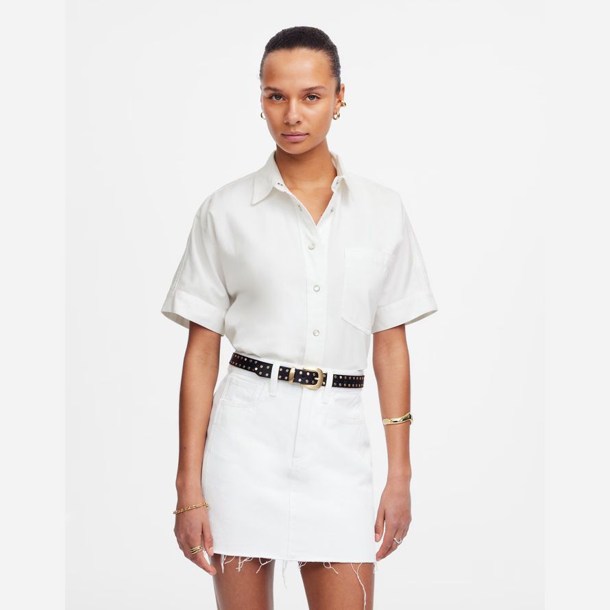 womens madewell denim À manches courtes chemises blanc
