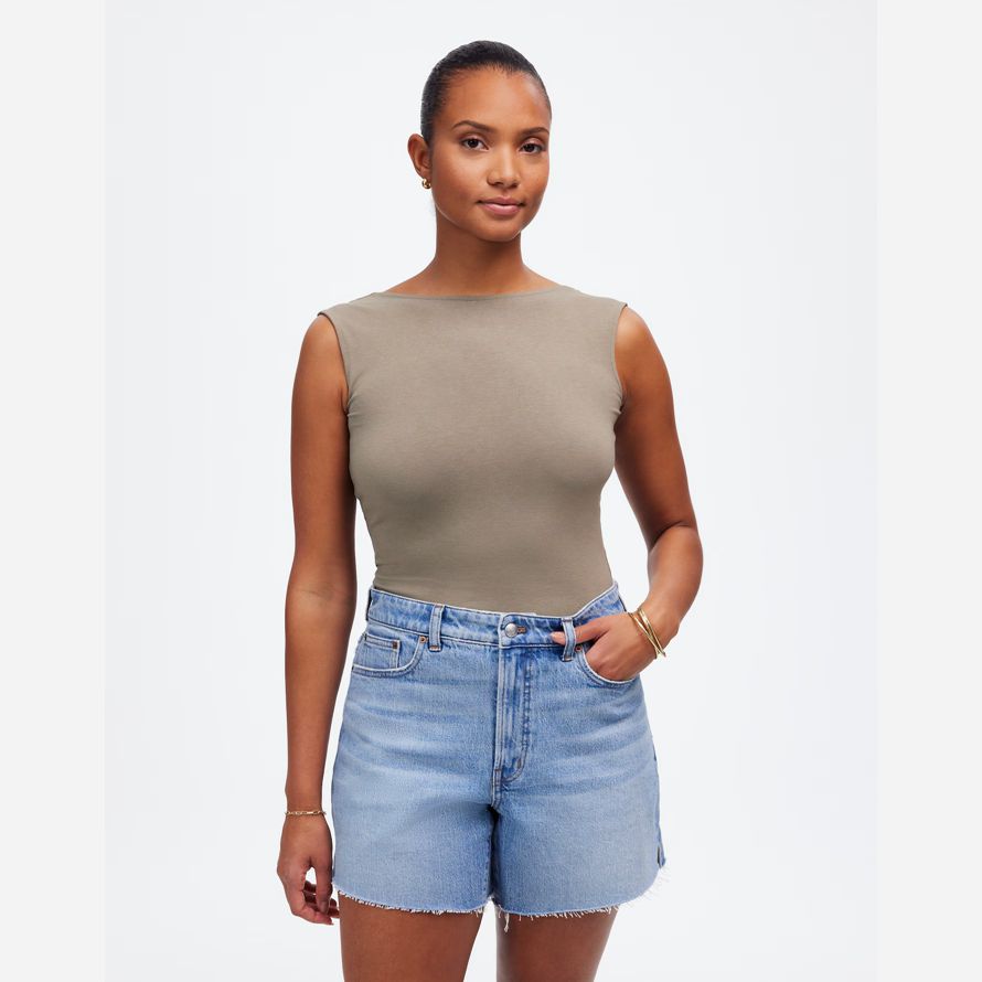 light blue womens madewell rondes vintage parfait de la mi-longueur denim shorts