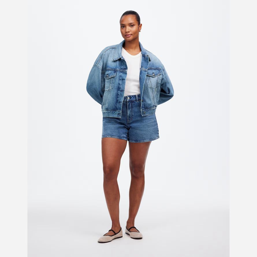madewell rondes vintage parfait de la mi-longueur denim shorts femmes bleu