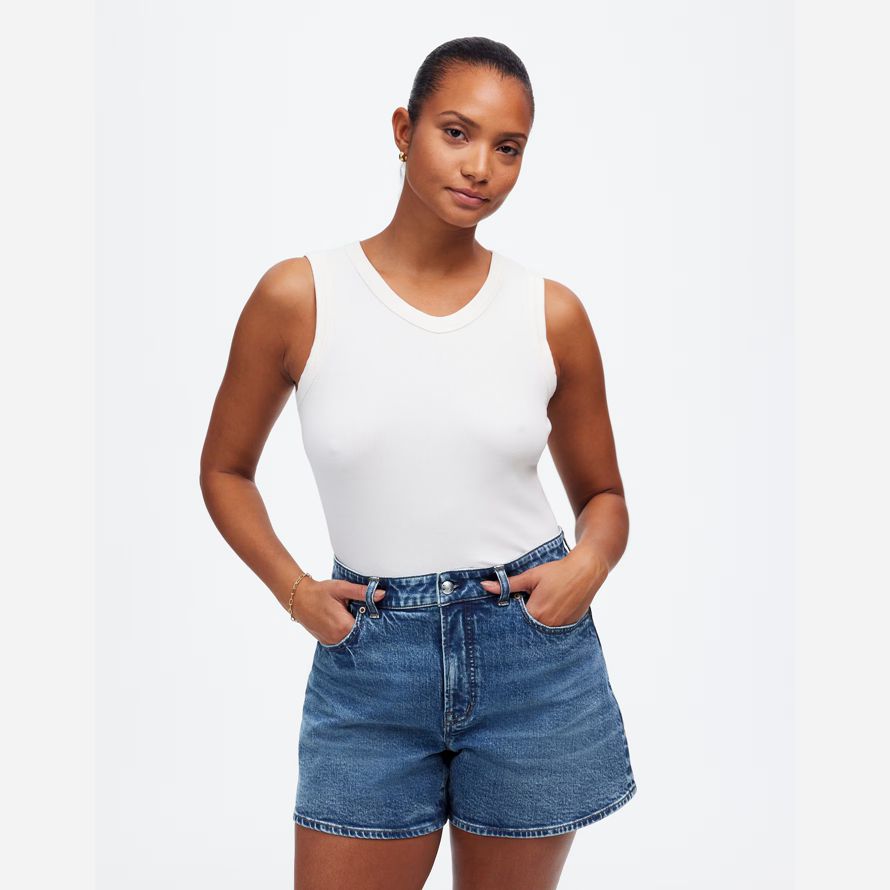 madewell rondes vintage parfait de la mi-longueur denim shorts femmes bleu