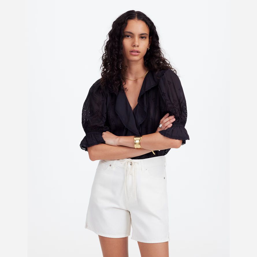 blanc madewell cordon de serrage denim shorts femmes