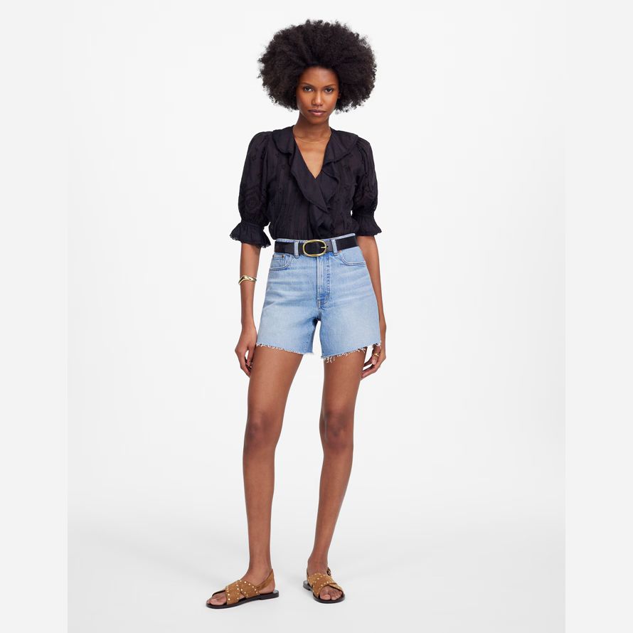 madewell millésime parfait de la mi-longueur denim shorts femmes bleu clair