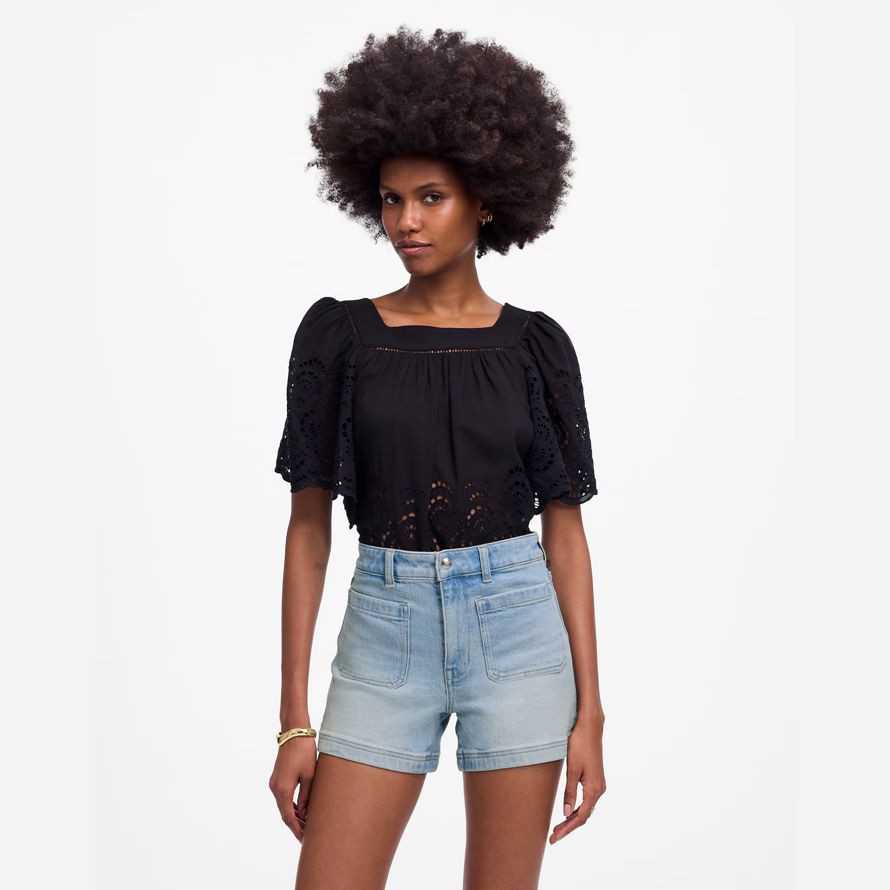 womens madewell le denim emmett short bleu clair