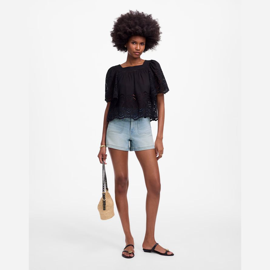 womens madewell le denim emmett short bleu clair