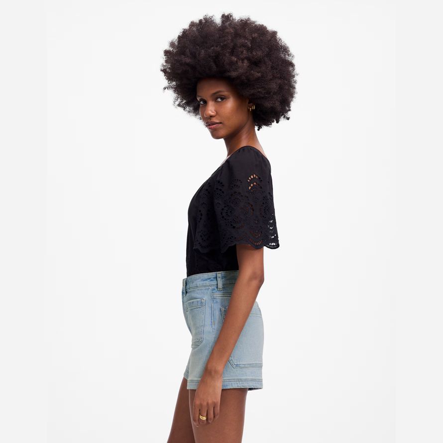 womens madewell le denim emmett short bleu clair