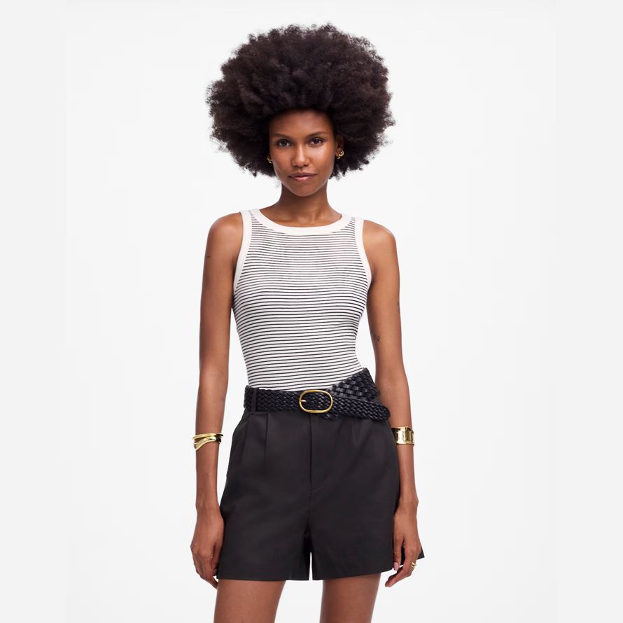 womens madewell la drapey twill short plissé noir