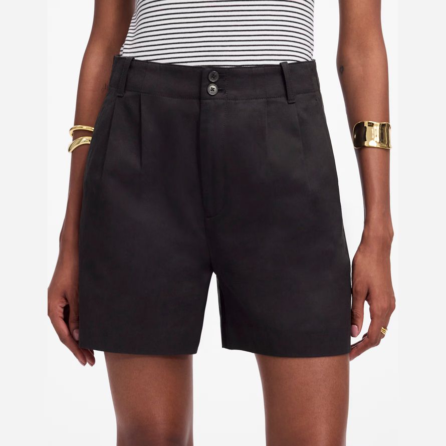 womens madewell la drapey twill short plissé noir