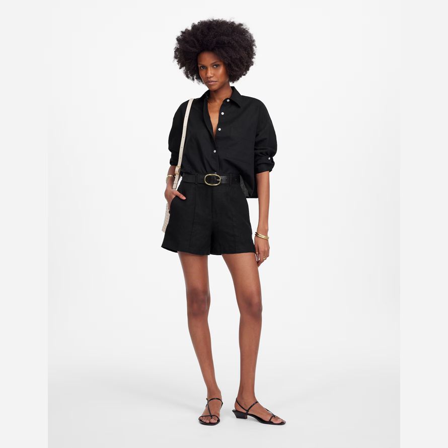 black womens madewell pintucked shorts