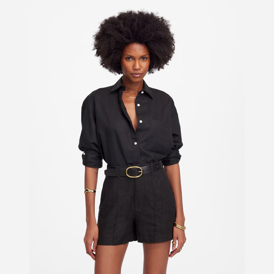 black womens madewell pintucked shorts