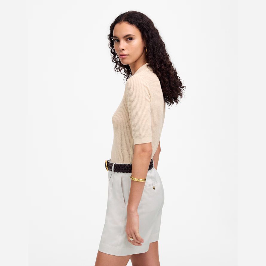 white womens madewell la drapey twill short plissé