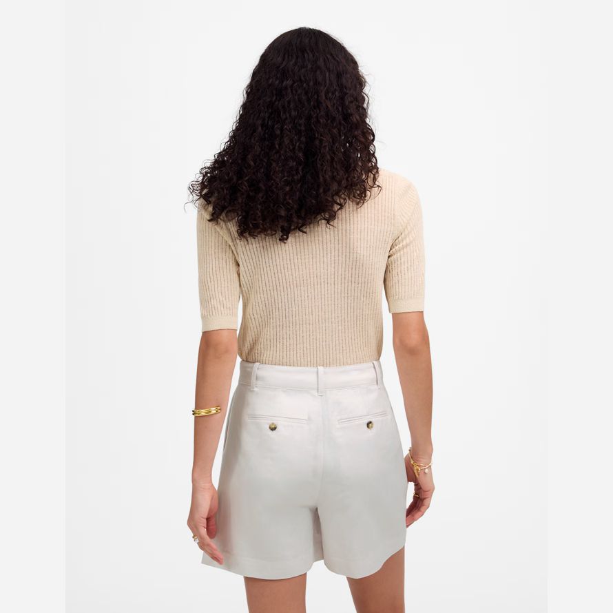 white womens madewell la drapey twill short plissé