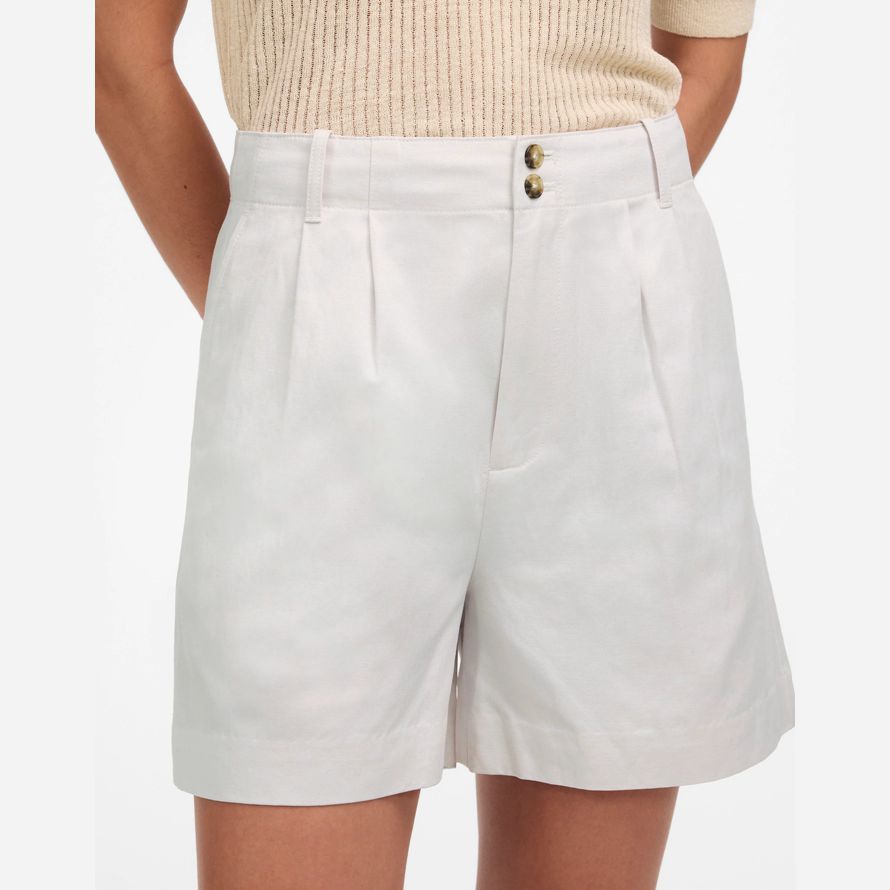 white womens madewell la drapey twill short plissé