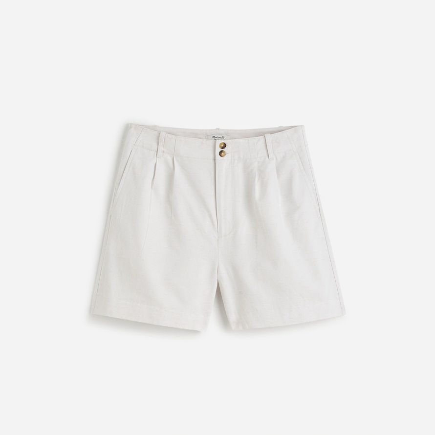 white womens madewell la drapey twill short plissé