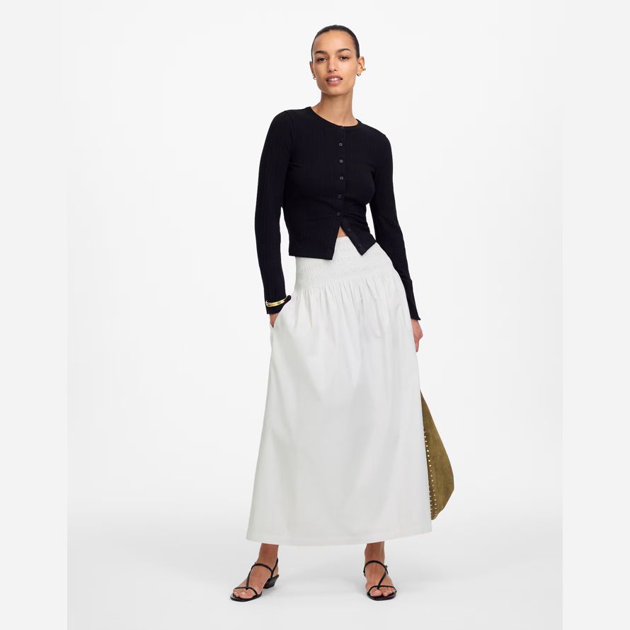 blanc madewell smockée-taille en popeline midi jupe femmes