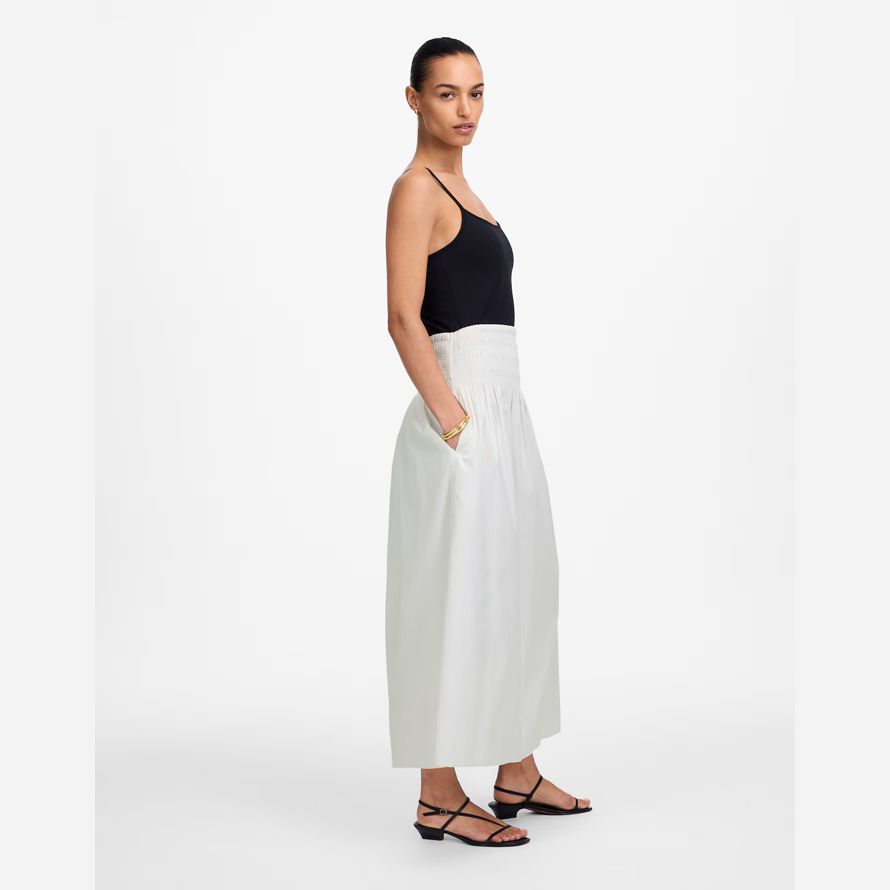 blanc madewell smockée-taille en popeline midi jupe femmes
