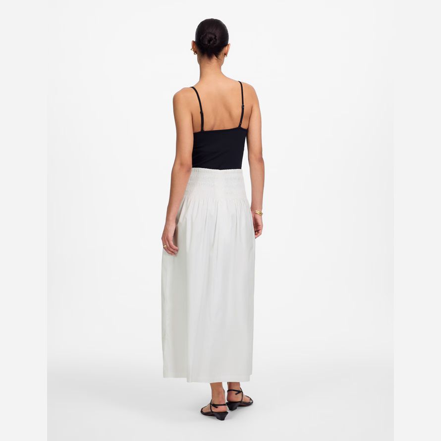 blanc madewell smockée-taille en popeline midi jupe femmes