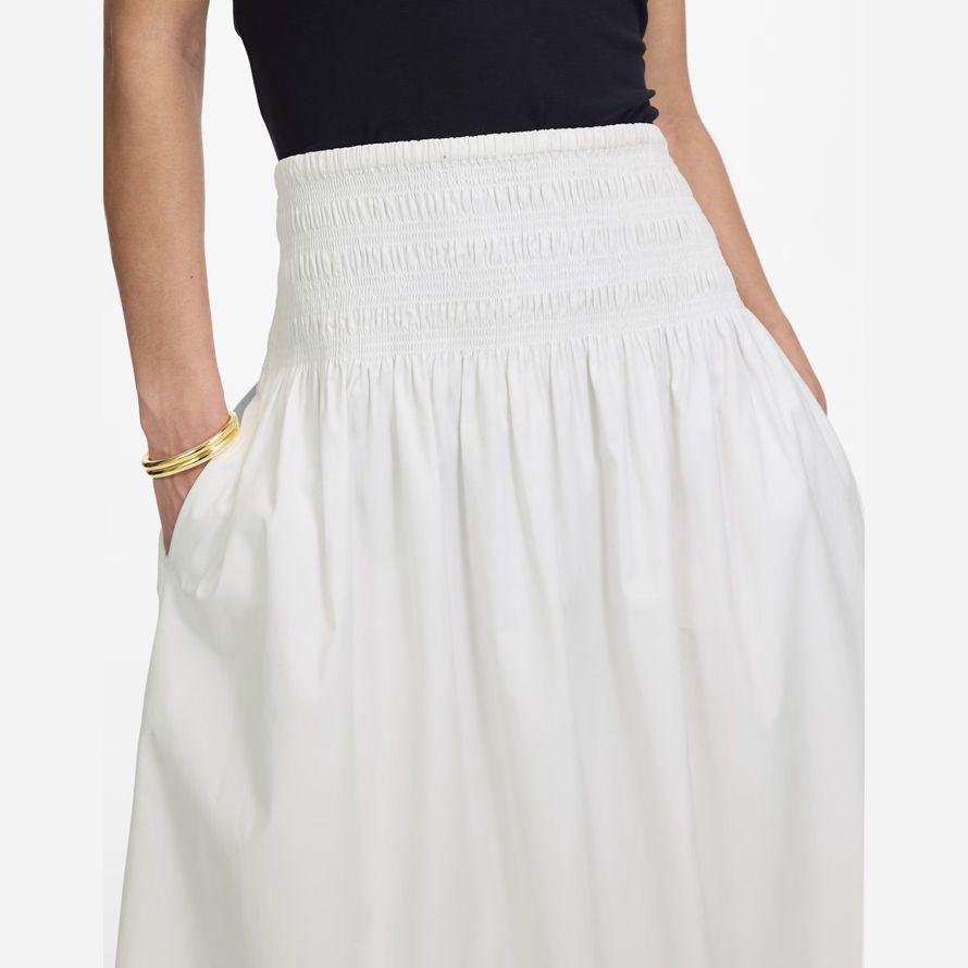 blanc madewell smockée-taille en popeline midi jupe femmes