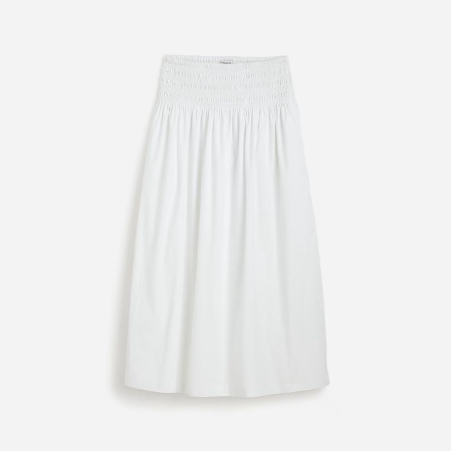 blanc madewell smockée-taille en popeline midi jupe femmes