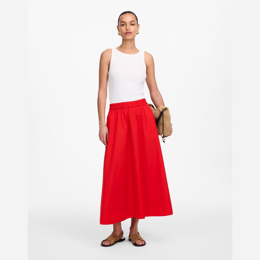 madewell popeline midi jupe femmes-rouge