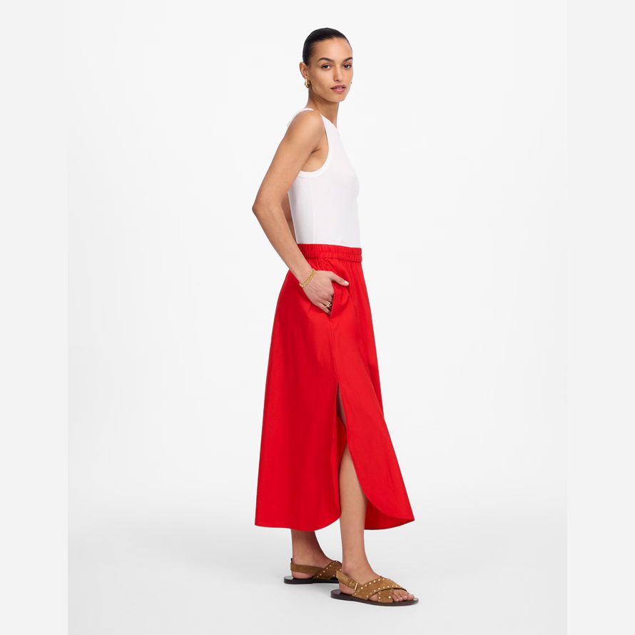 madewell popeline midi jupe femmes-rouge