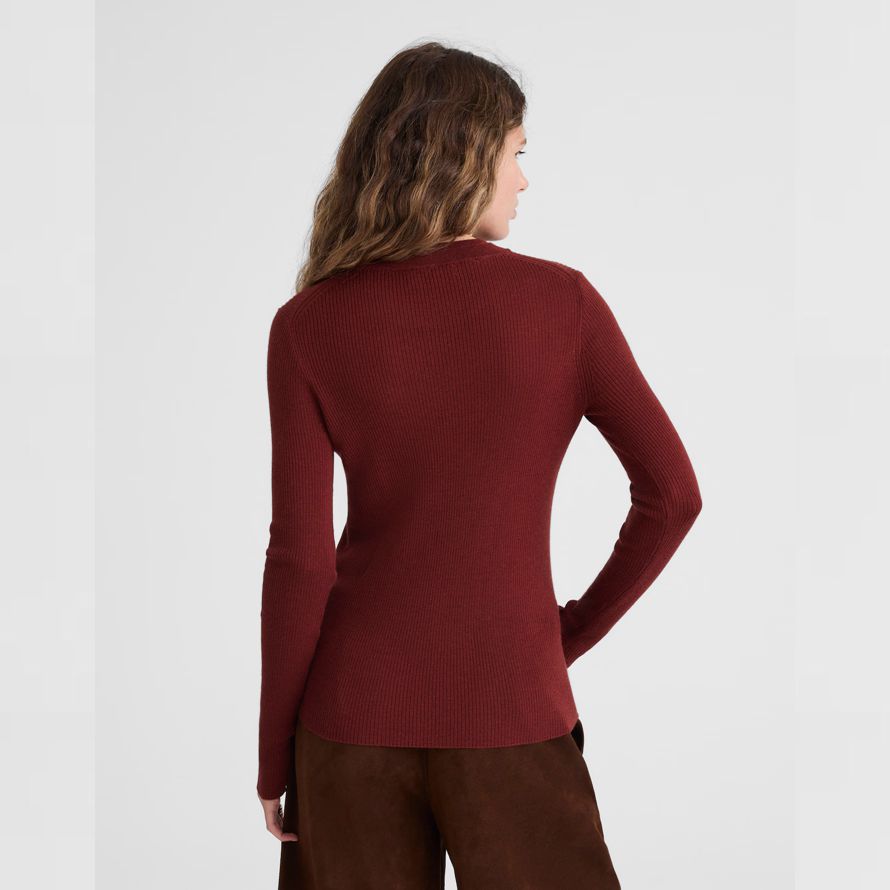 brun-rouge madewell double couche encolure ras du cou en laine mérinos laine soie pour femmes pull
