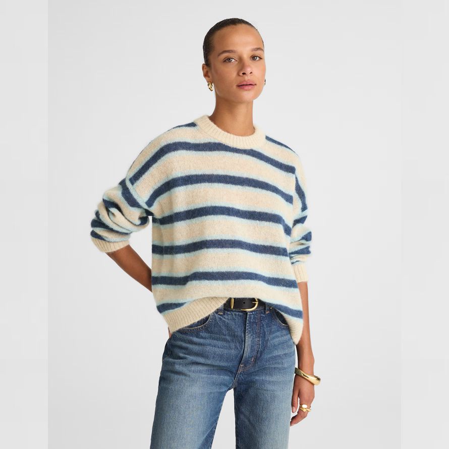 bleu foncé beige bleu womens madewell rayé pull en alpaga chandail