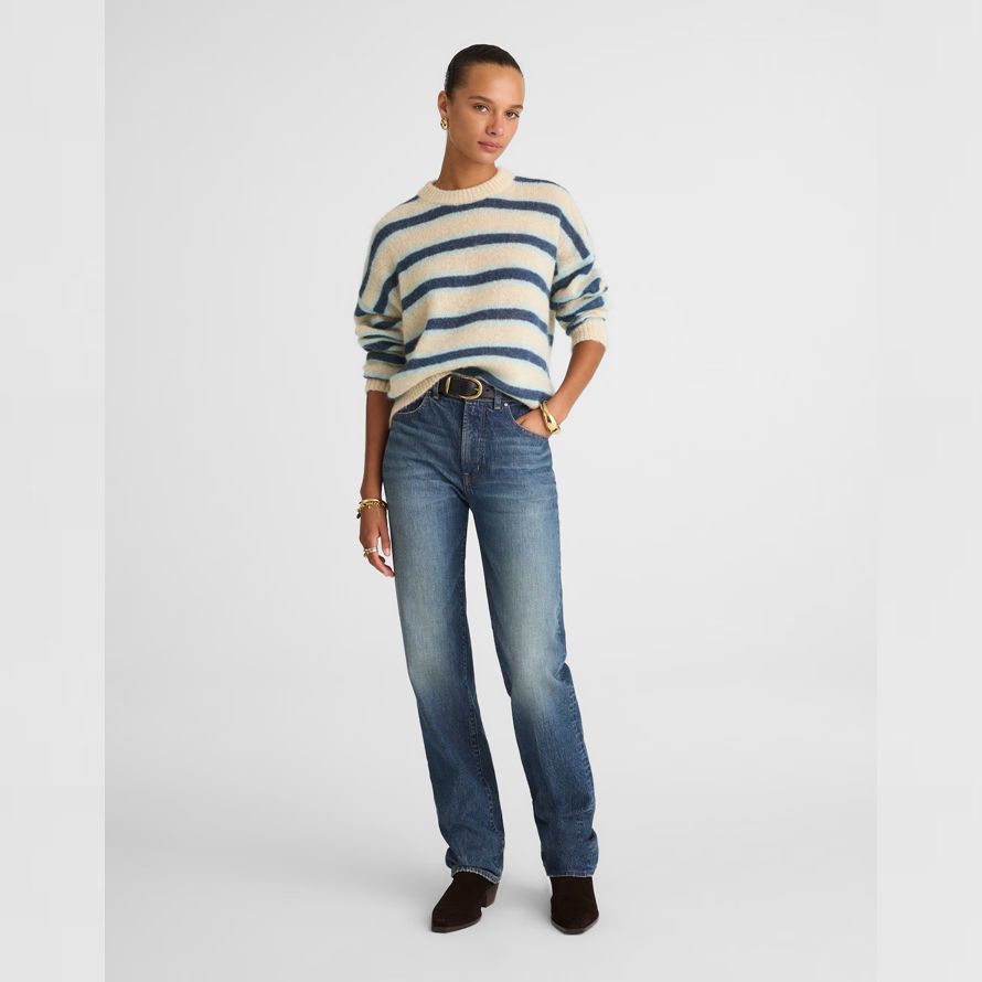 bleu foncé beige bleu womens madewell rayé pull en alpaga chandail