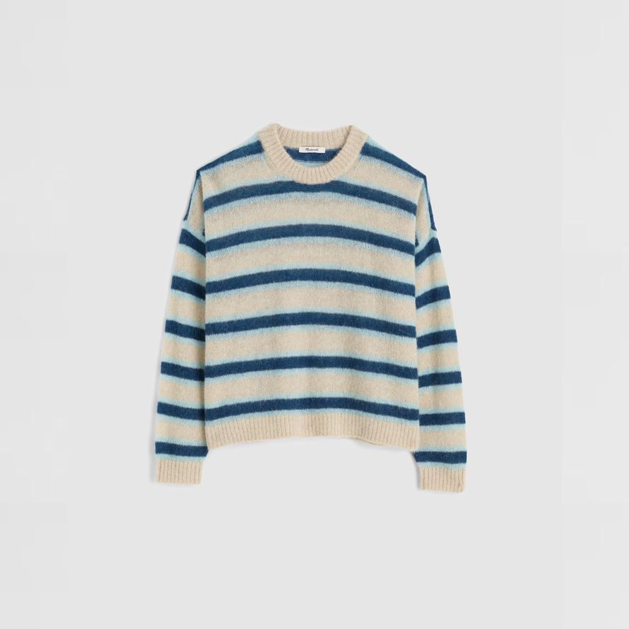 bleu foncé beige bleu womens madewell rayé pull en alpaga chandail