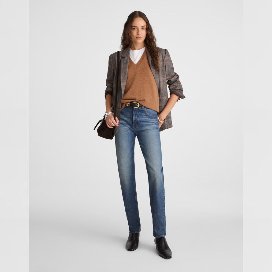 madewell cachemire col en v sans manches femmes chandail brun