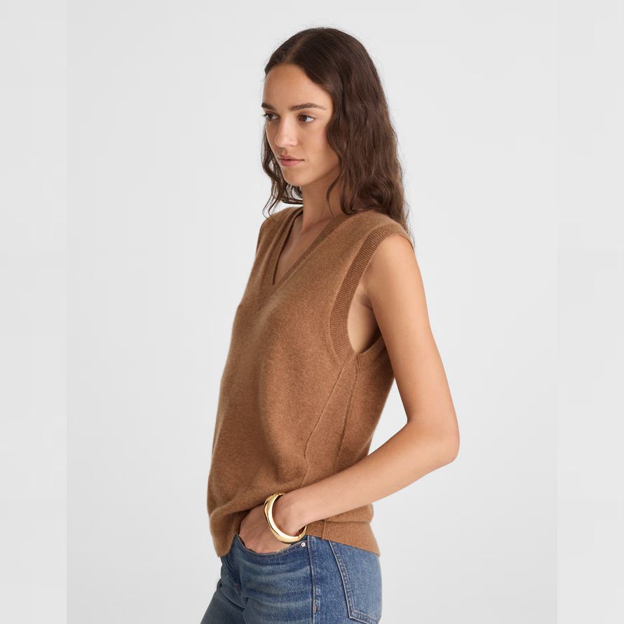 madewell cachemire col en v sans manches femmes chandail brun