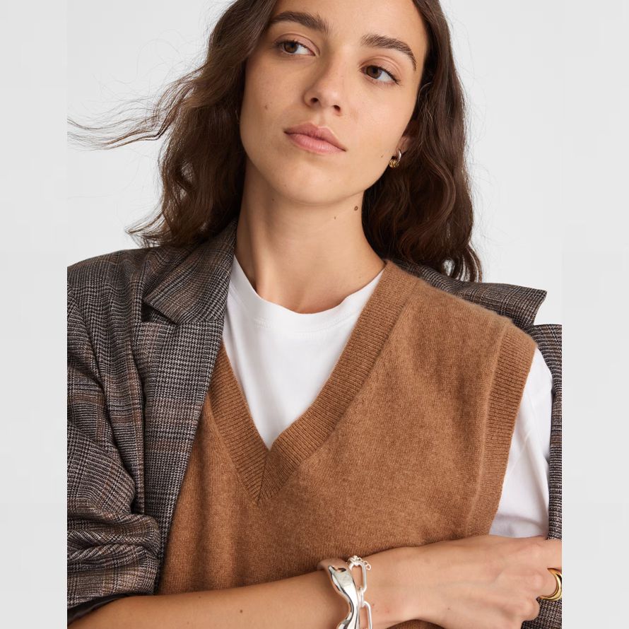 madewell cachemire col en v sans manches femmes chandail brun
