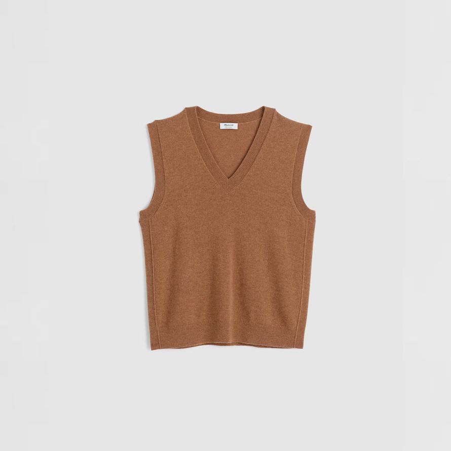 madewell cachemire col en v sans manches femmes chandail brun