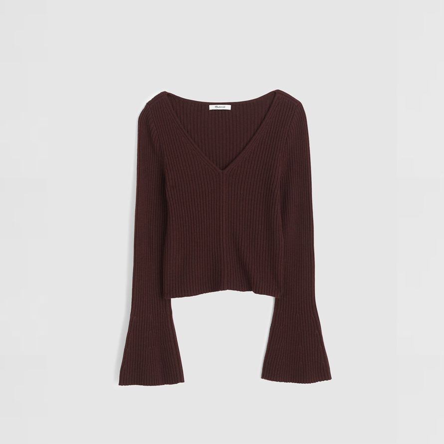 womens madewell col v-cou pull en laine mérinos de chocolat