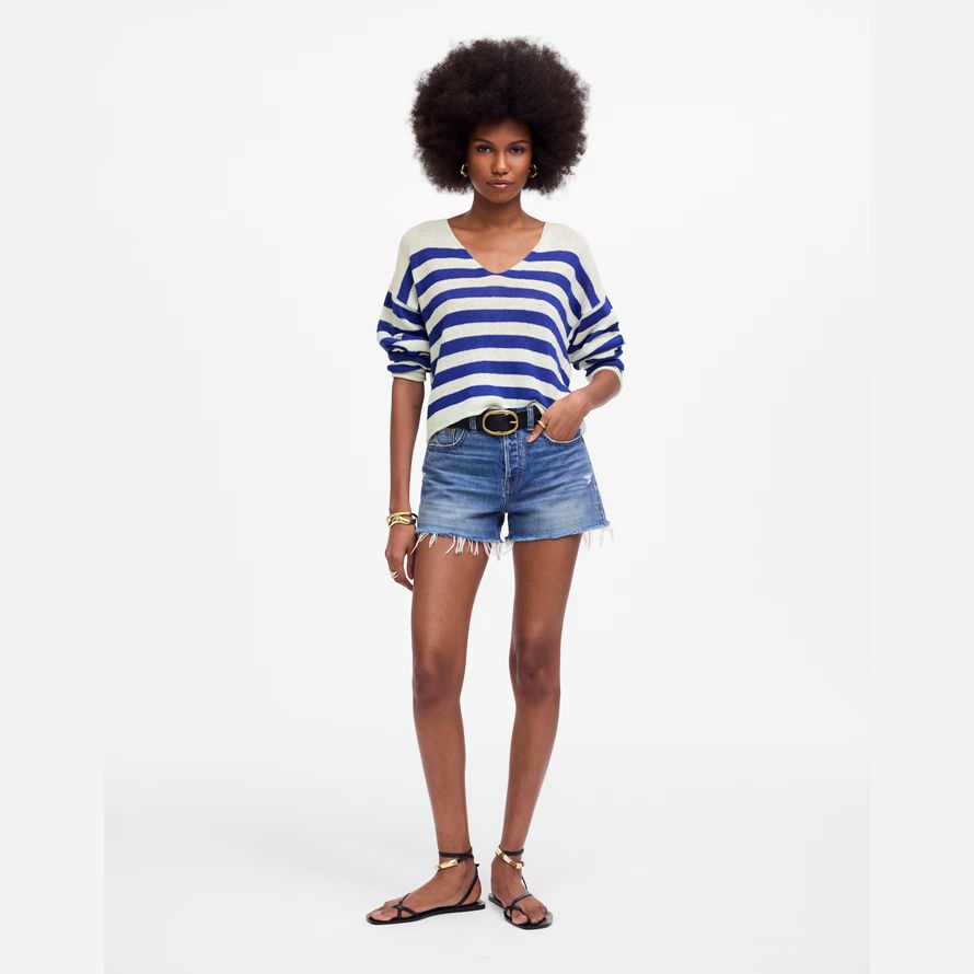 bleu blanc madewell linge de v-cou chandail de femmes