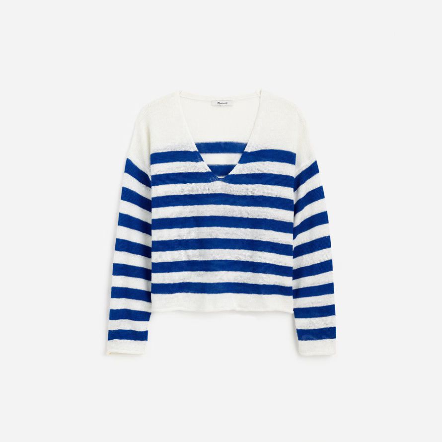 bleu blanc madewell linge de v-cou chandail de femmes