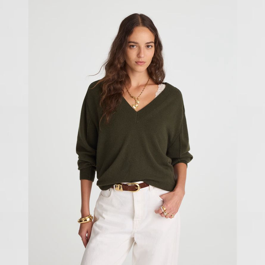 olive womens madewell v en cachemire pull À col