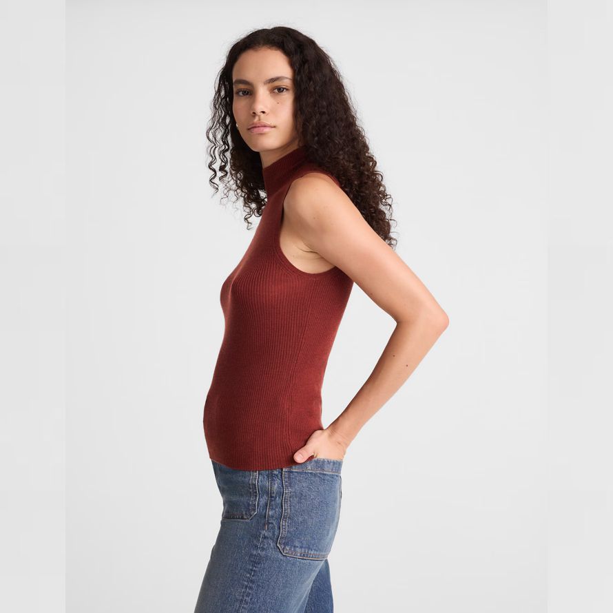 madewell en laine mérinos soie sans manches femmes pull-over rouge brun