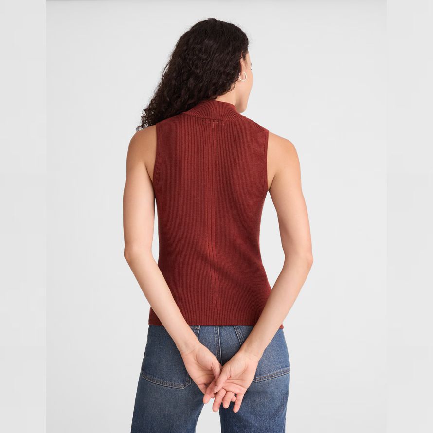 madewell en laine mérinos soie sans manches femmes pull-over rouge brun