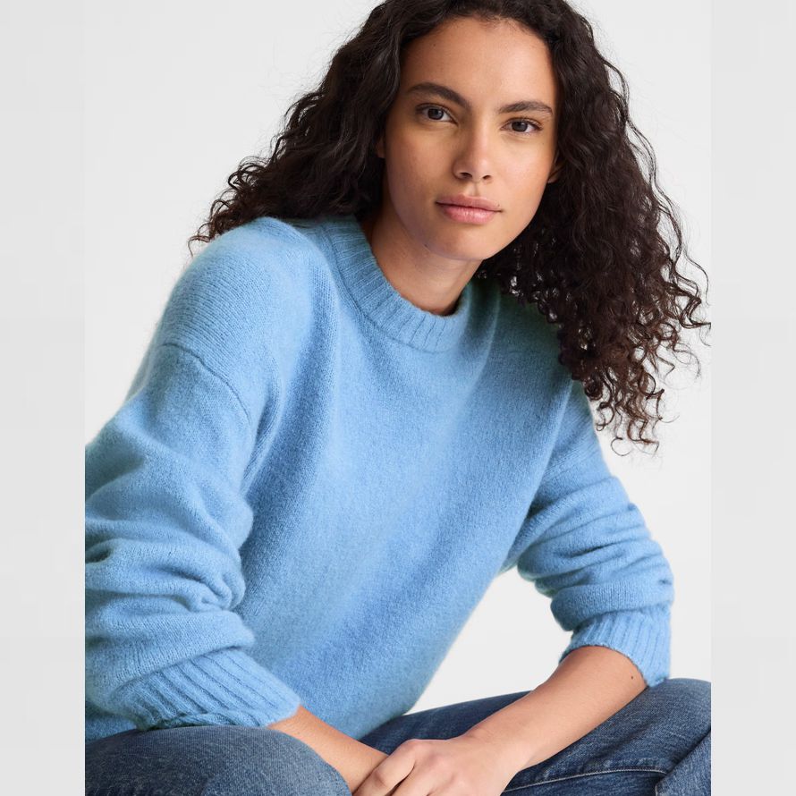 blue womens madewell cloudsoft de chute de lÉpaule crewneck pull