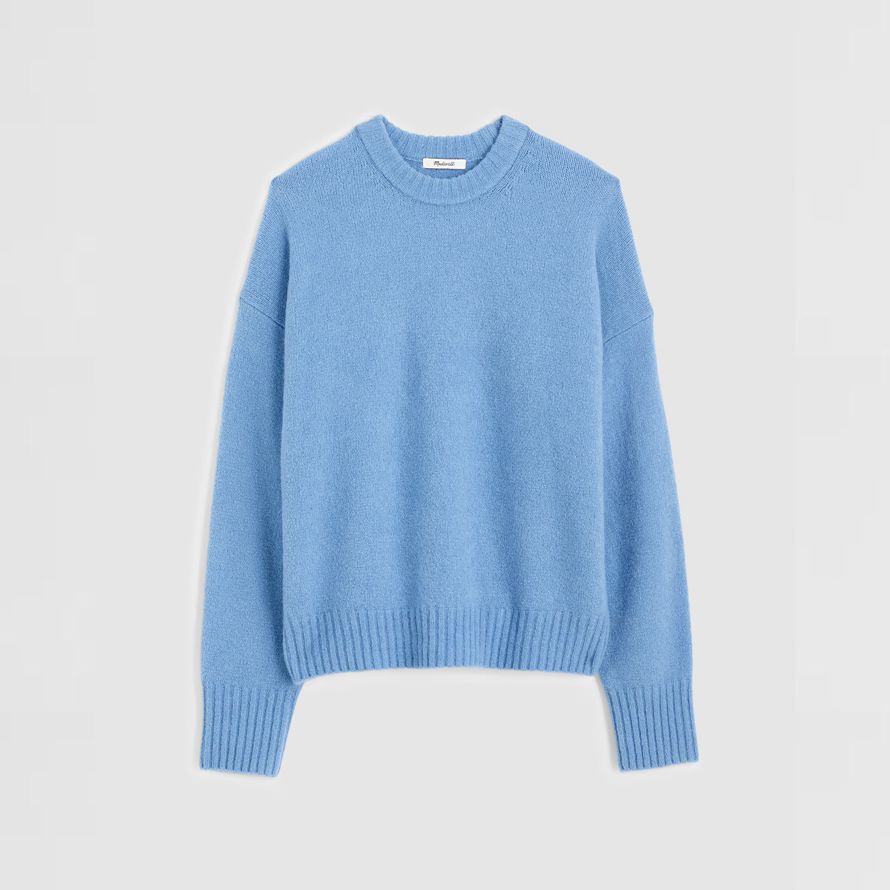 blue womens madewell cloudsoft de chute de lÉpaule crewneck pull