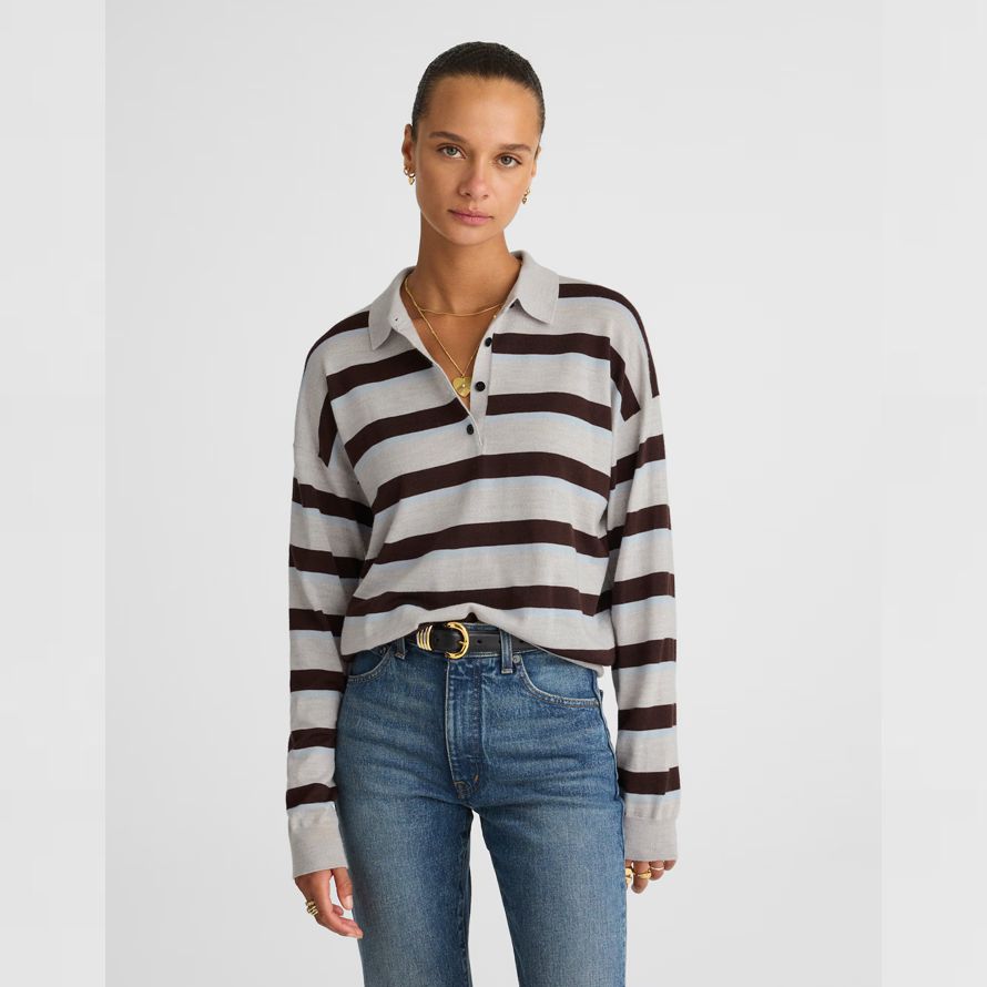 madewell polo rayé en laine mérinos womens pull gris brun foncé