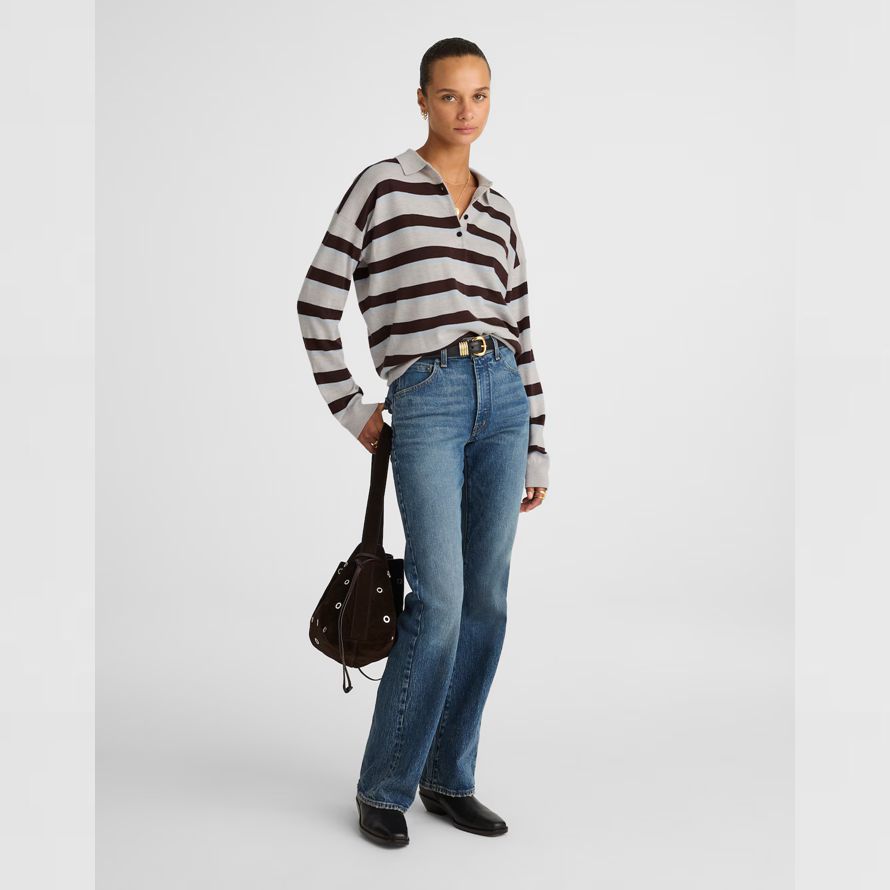 madewell polo rayé en laine mérinos womens pull gris brun foncé